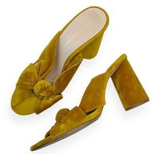 Loeffler Randall Marigold Coco Knotted Velvet Block Heel Mules Yellow Size 7